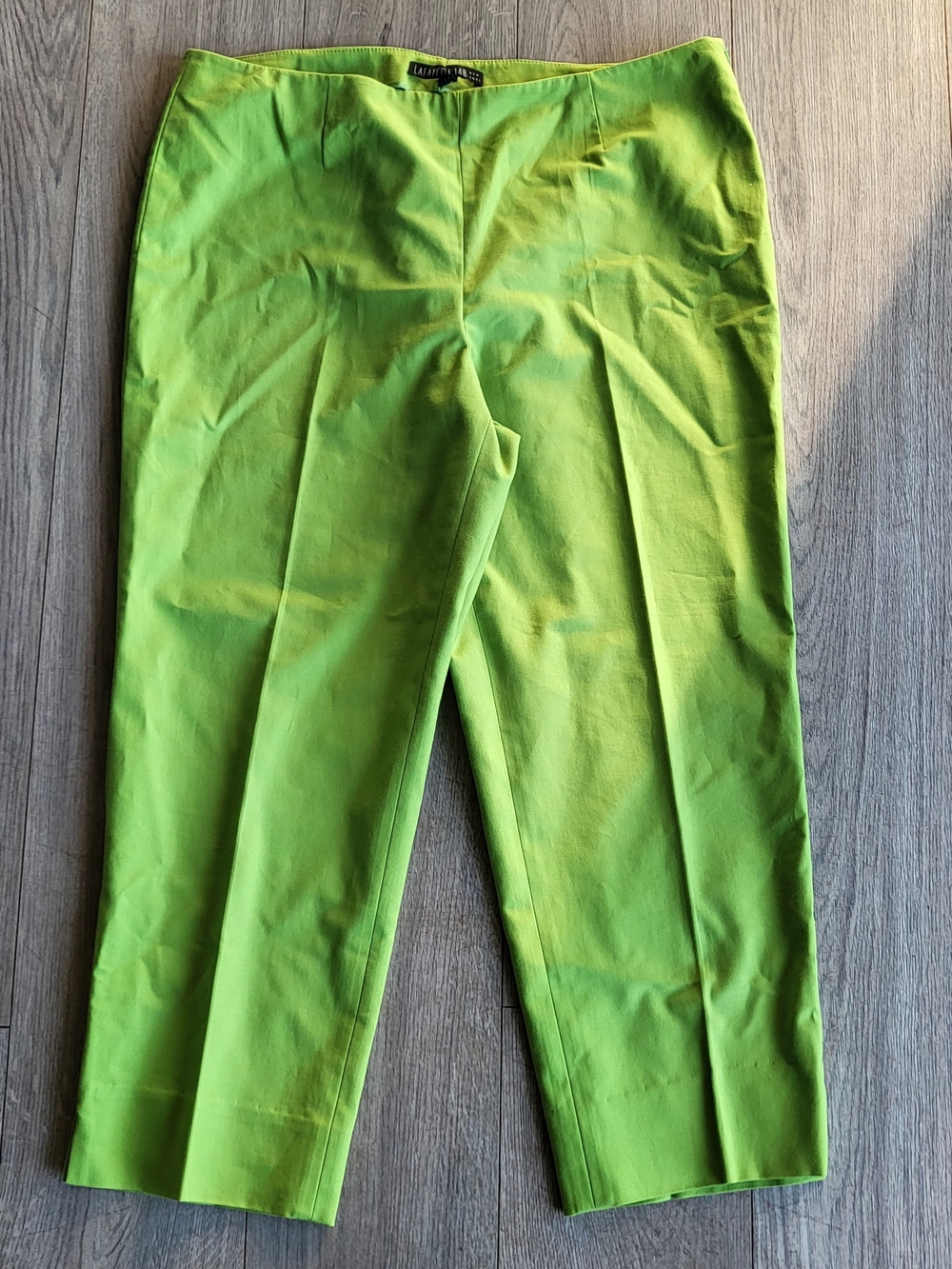 LAFAYETTE 148 New York Lime Green Cotton Resort-Wear Crop Pants Sz12 Flat Front